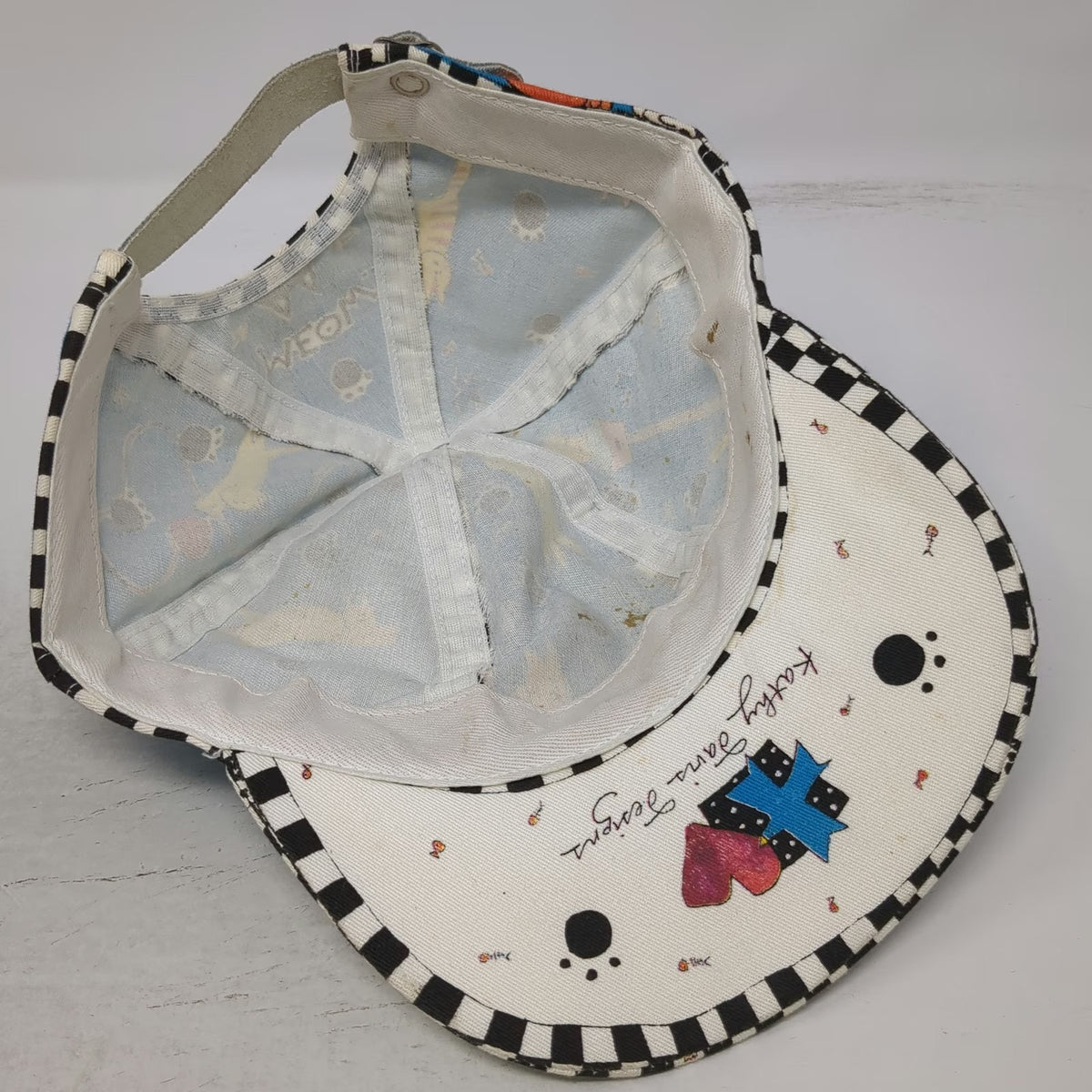Kathy Davis Designs Baseball Cap Blue White One Size Cats Checkerboard Hat