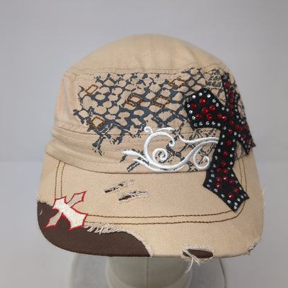 Rhinestone Cross Strapback Cadet Army Cap Tan OS Distressed National Cap & Sport