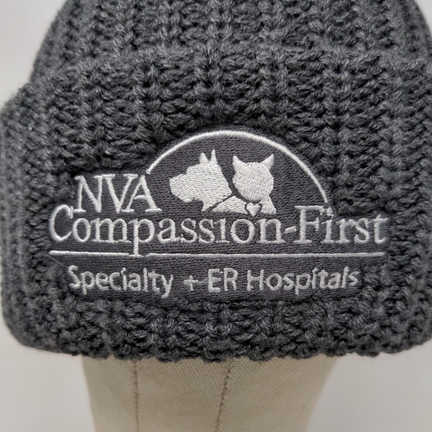 NVA Compassion First Hospital Men's Knit Beanie Hat Cap Gray Embroidered Logo
