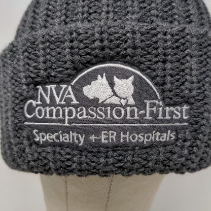 NVA Compassion First Hospital Men's Knit Beanie Hat Cap Gray Embroidered Logo