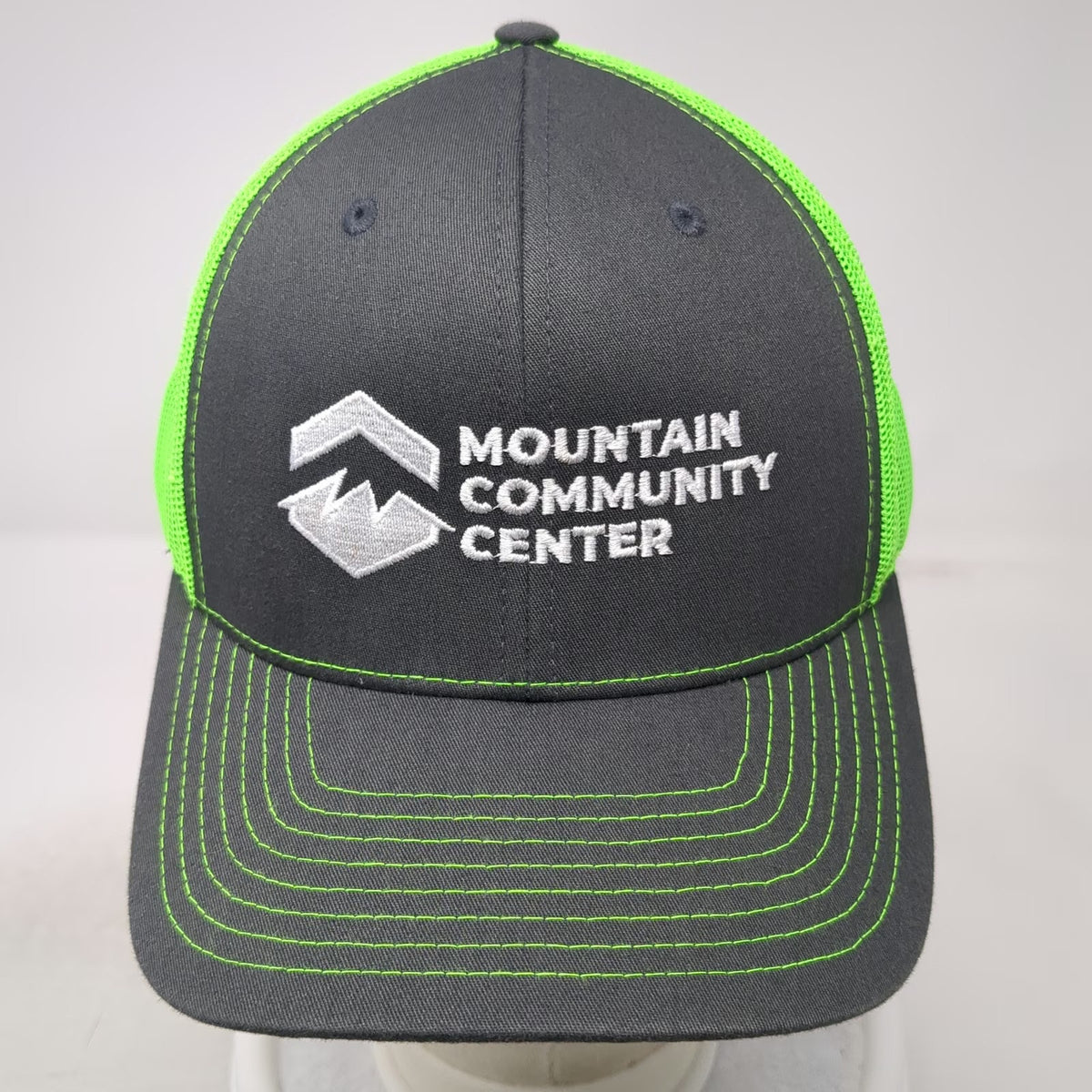 Richardson Trucker Hat Gray Green One Size Mountain Community Center Snapback