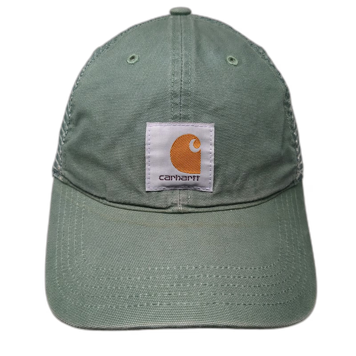 Carhartt Trucker Hat Green One Size Mesh Snapback Logo Patch Workwear Cotton