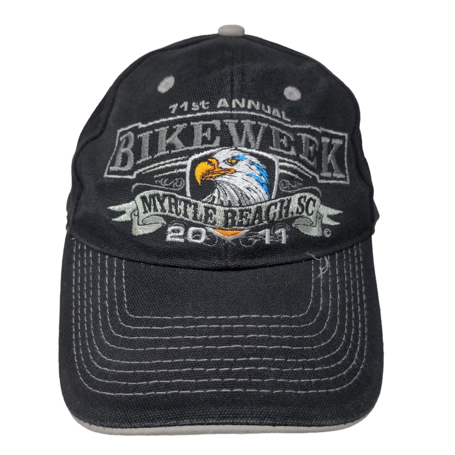 Bike Week 2011 Men's Strapback Hat Black OSFA Embroidered Myrtle Beach Logo