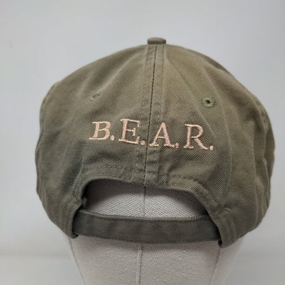 Grizzly Bear Face Strapback Hat Green One Size Embroidered 6 Panel