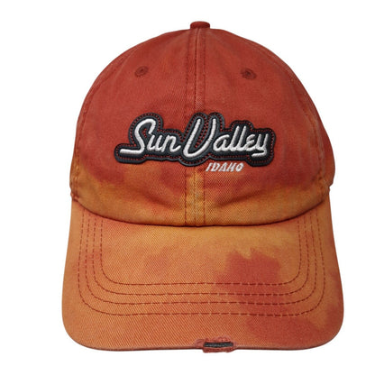 Sun Valley Idaho Strapback Hat Red OS Adjustable Extreme Fit Distressed Ahead