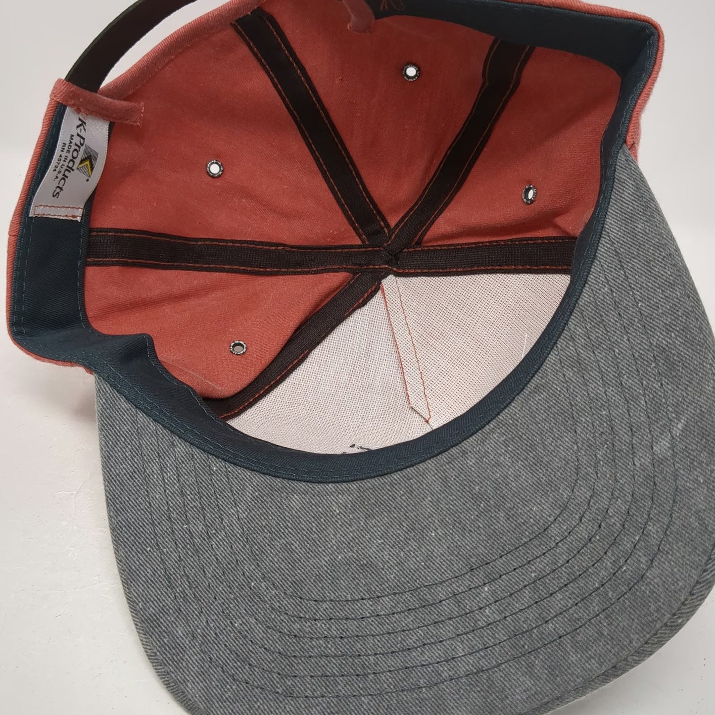K-Products 5 Panel Red Gray Albion Telephone Co Slideback USA Made hat Vintage