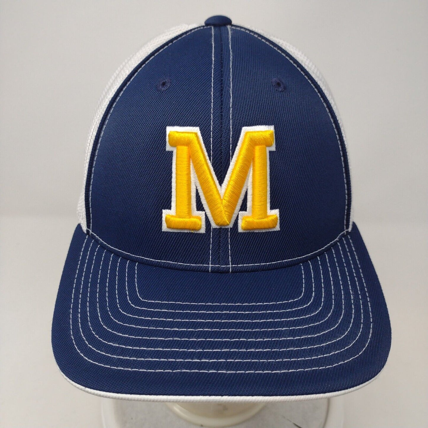 Letter M Fitted Trucker Hat Blue 6 7/8-7 3/8 Blue Embroidered Pacific Headwear