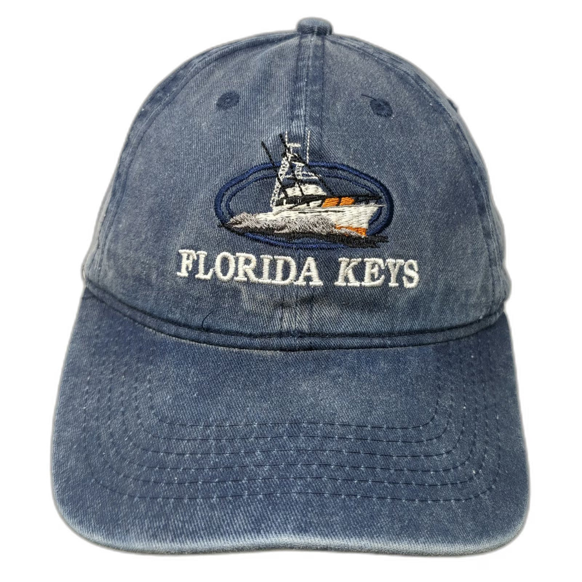 Blue Baseball Cap One Size Florida Keys Fishing Boat Embroidered Adjustable Hat