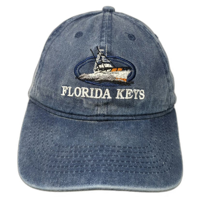 Blue Baseball Cap One Size Florida Keys Fishing Boat Embroidered Adjustable Hat