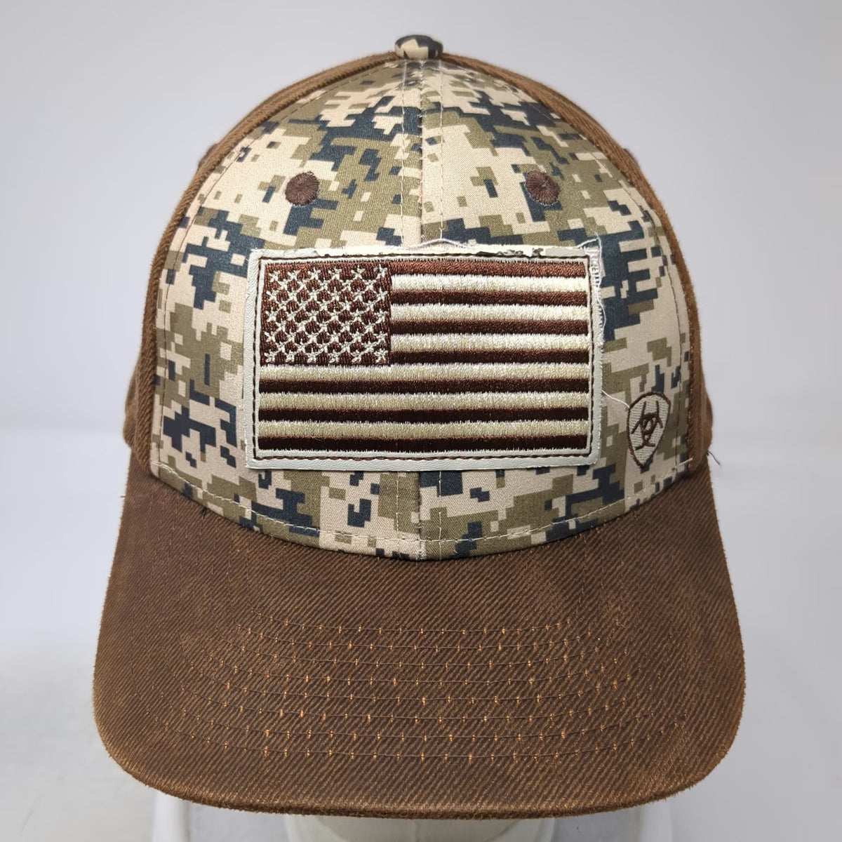 Ariat Snapback Brown One Size Hat Digital Camo American Flag Patch Corduroy