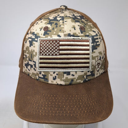 Ariat Snapback Brown One Size Hat Digital Camo American Flag Patch Corduroy