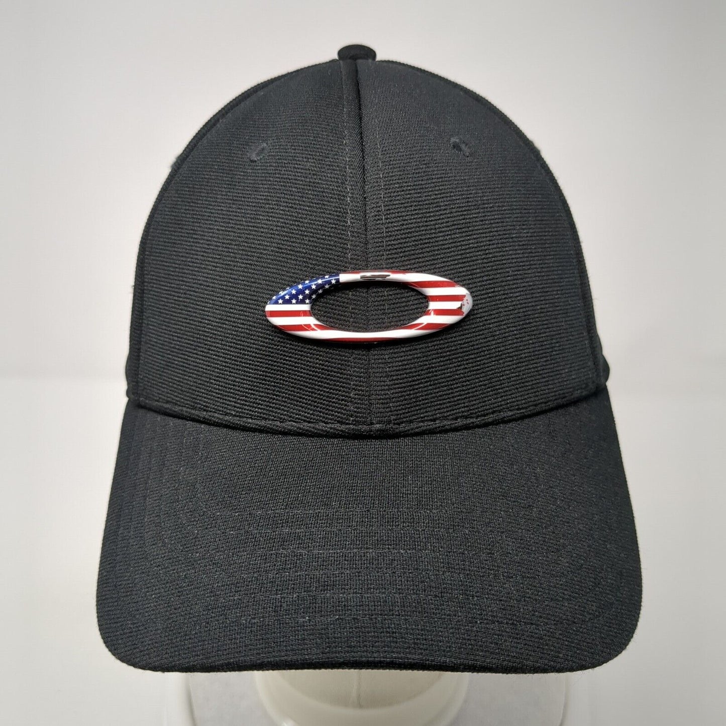 Oakley USA Flag Logo Fitted Hat Black S/M Classic Low A-Flex 6 Panel