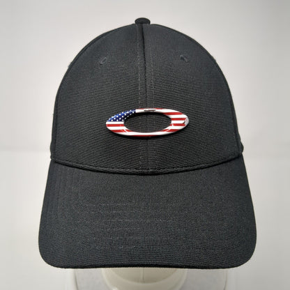 Oakley USA Flag Logo Fitted Hat Black S/M Classic Low A-Flex 6 Panel