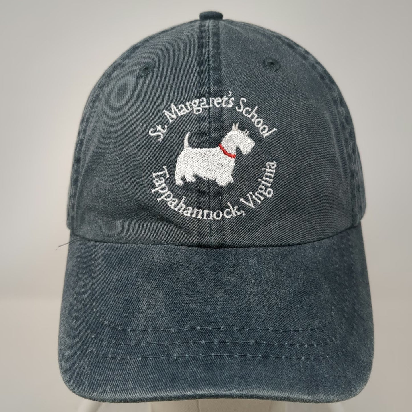 Adams Baseball Cap Blue White Red One Size Leather Strap Scottie Dog School Hat