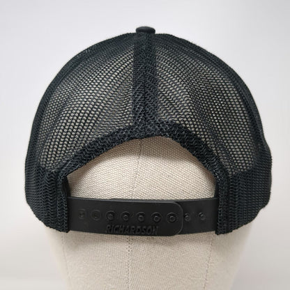 Richardson Trucker Hat Black One Size Mesh Snapback Leather Patch Mountains