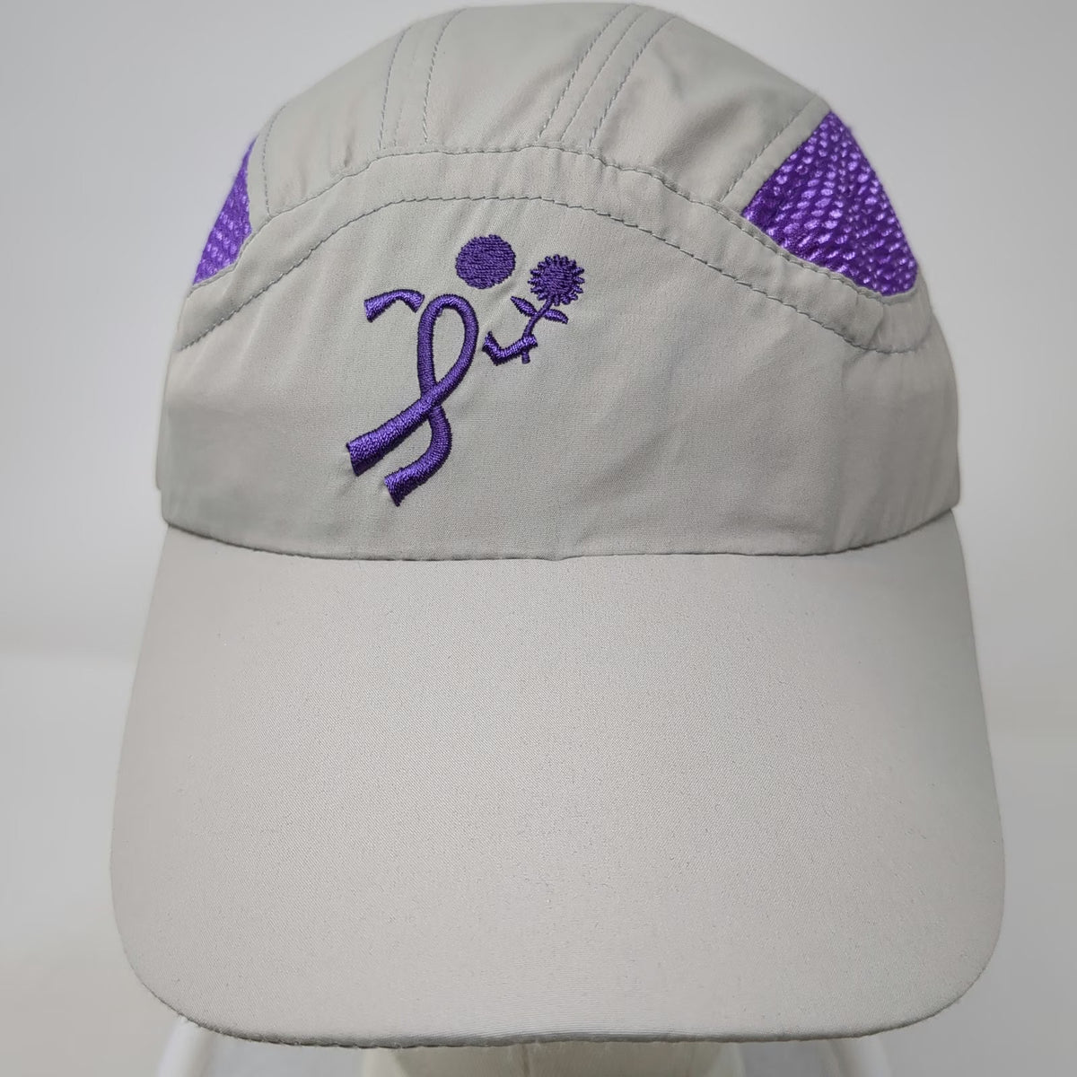 Racetrackers Baseball Cap Beige One Size Purple Ribbon Mesh Strapback Runner Hat