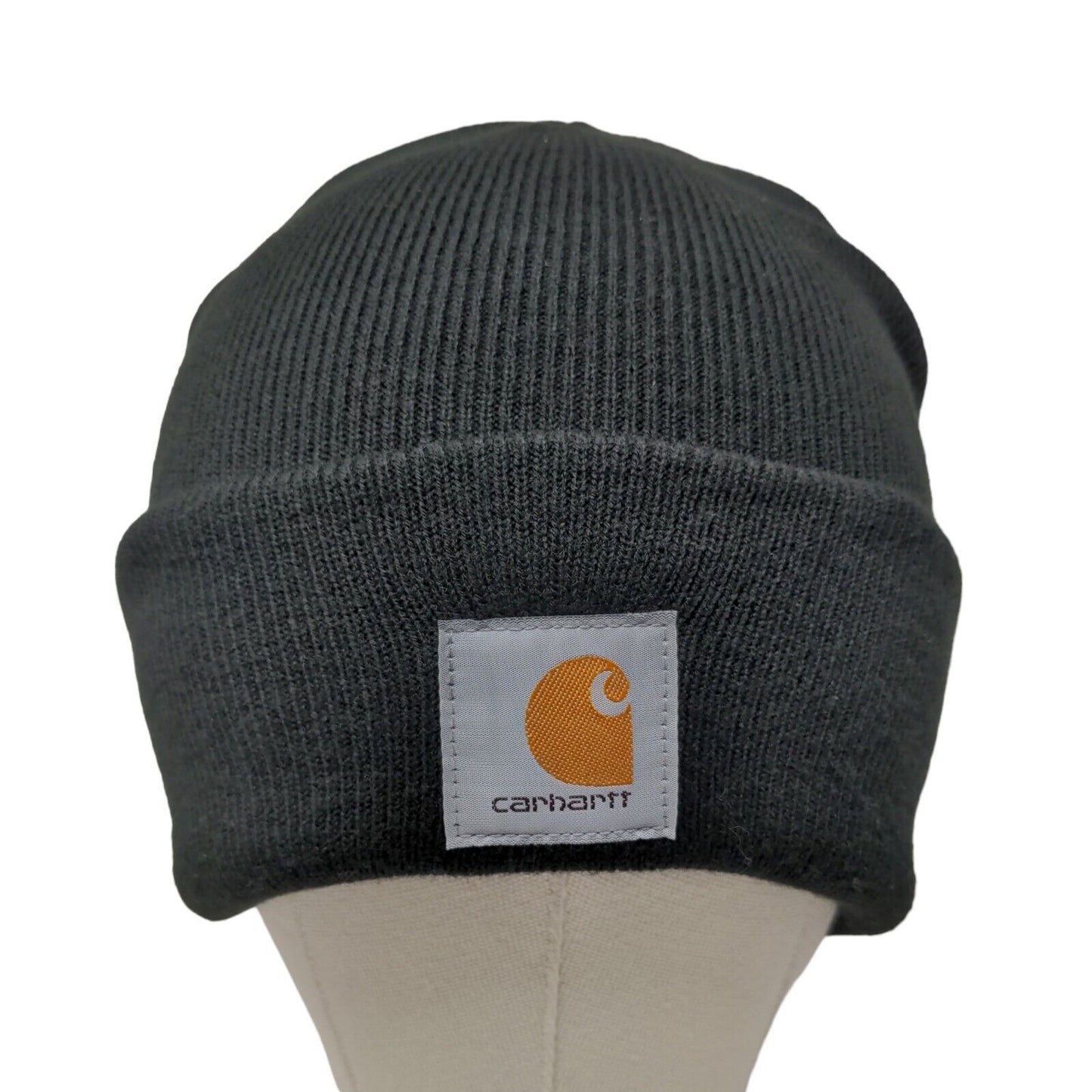 Carhartt Men's Knit Beanie Hat Cap Black Size OSFA Patch Logo 100% Acrylic