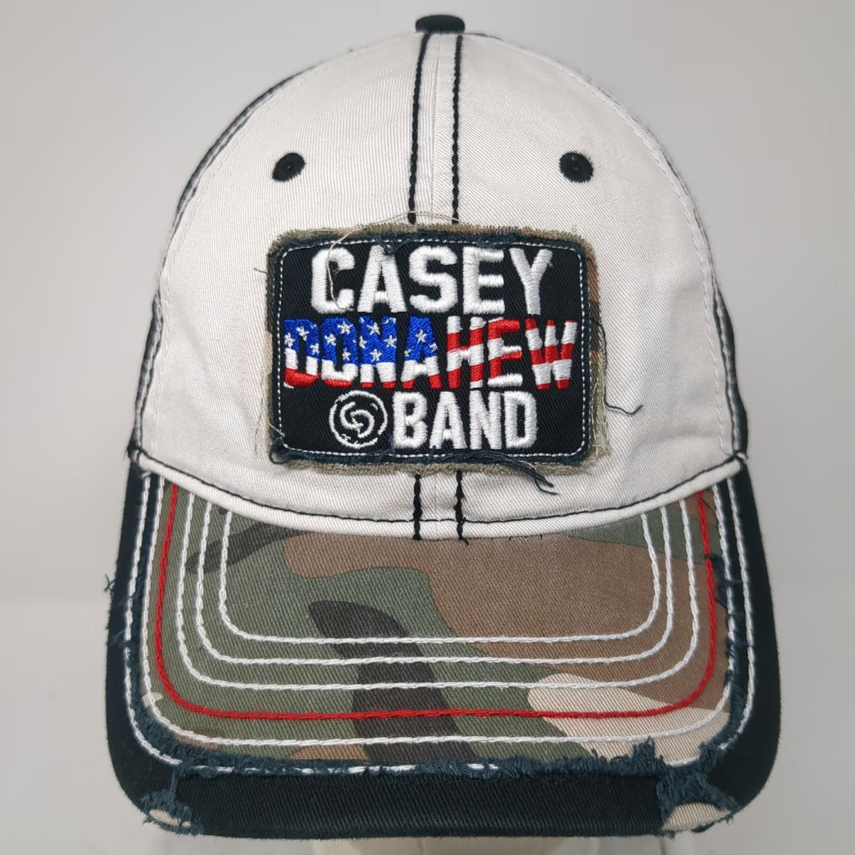 BV3 Casey Donahew Band Baseball Cap White OSFM Texas Flag Camo Distressed Hat