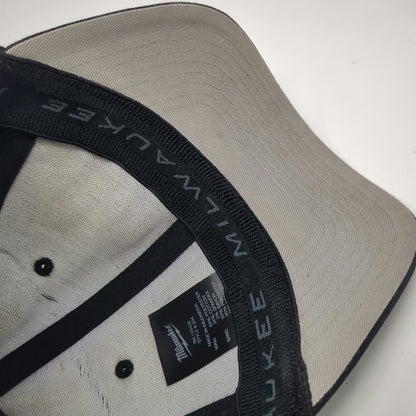 Milwaukee Tool Logo Black Cap M Stretch Fit Hat Curved Brim Gray Red Tab Work