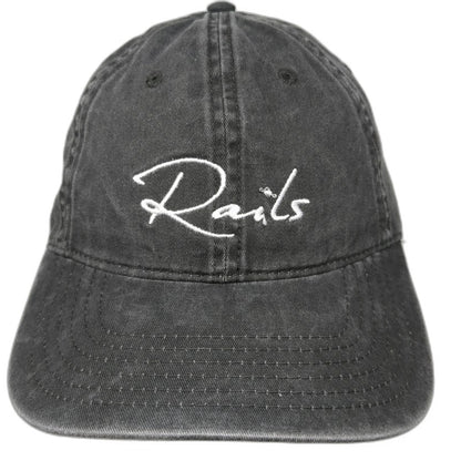 Rails Baseball Cap Gray One Size Script Logo Est 2009 Cotton Slideback Hat