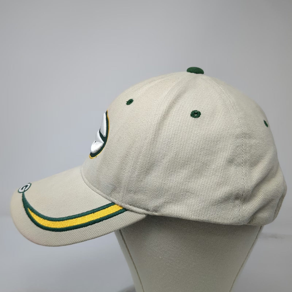 Green Bay Packers NFL Cap Hat Beige One Size Strapback Green Underbrim Logo