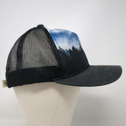 tentree Trucker Hat Black One Size Mesh Forest Landscape Graphic Snapback Hat