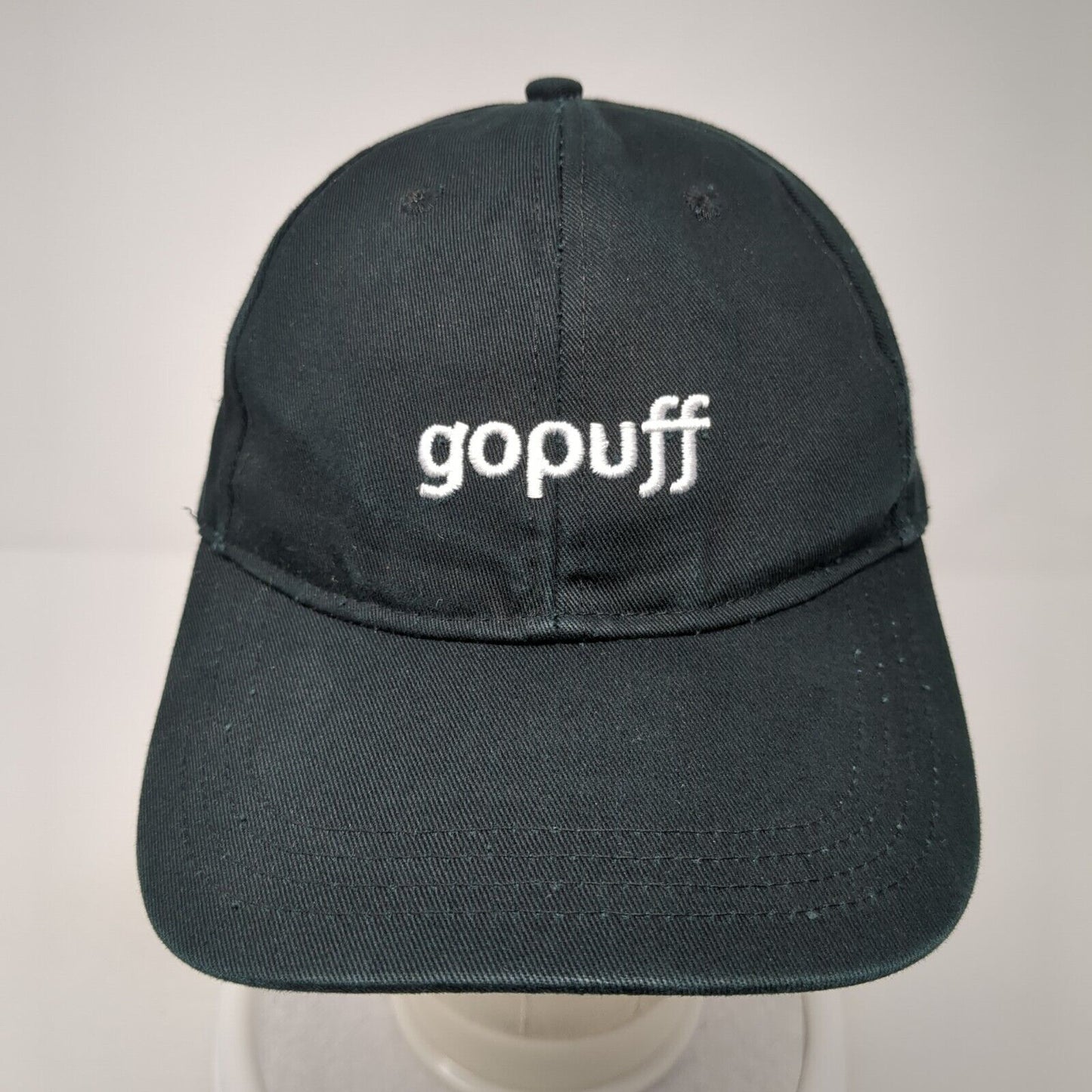 gopuff Slideback Baseball Cap Black One Size Adjustable Embroidered 6 Panel