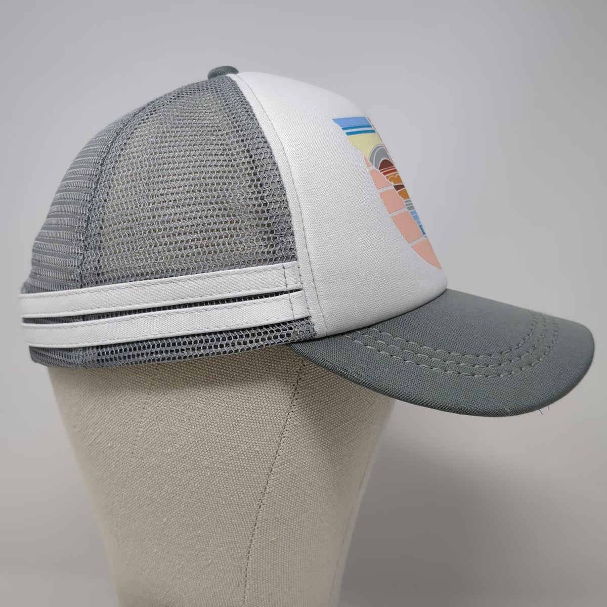 Roxy Trucker Hat Gray White One Size California Sunset Mesh Back Snapback