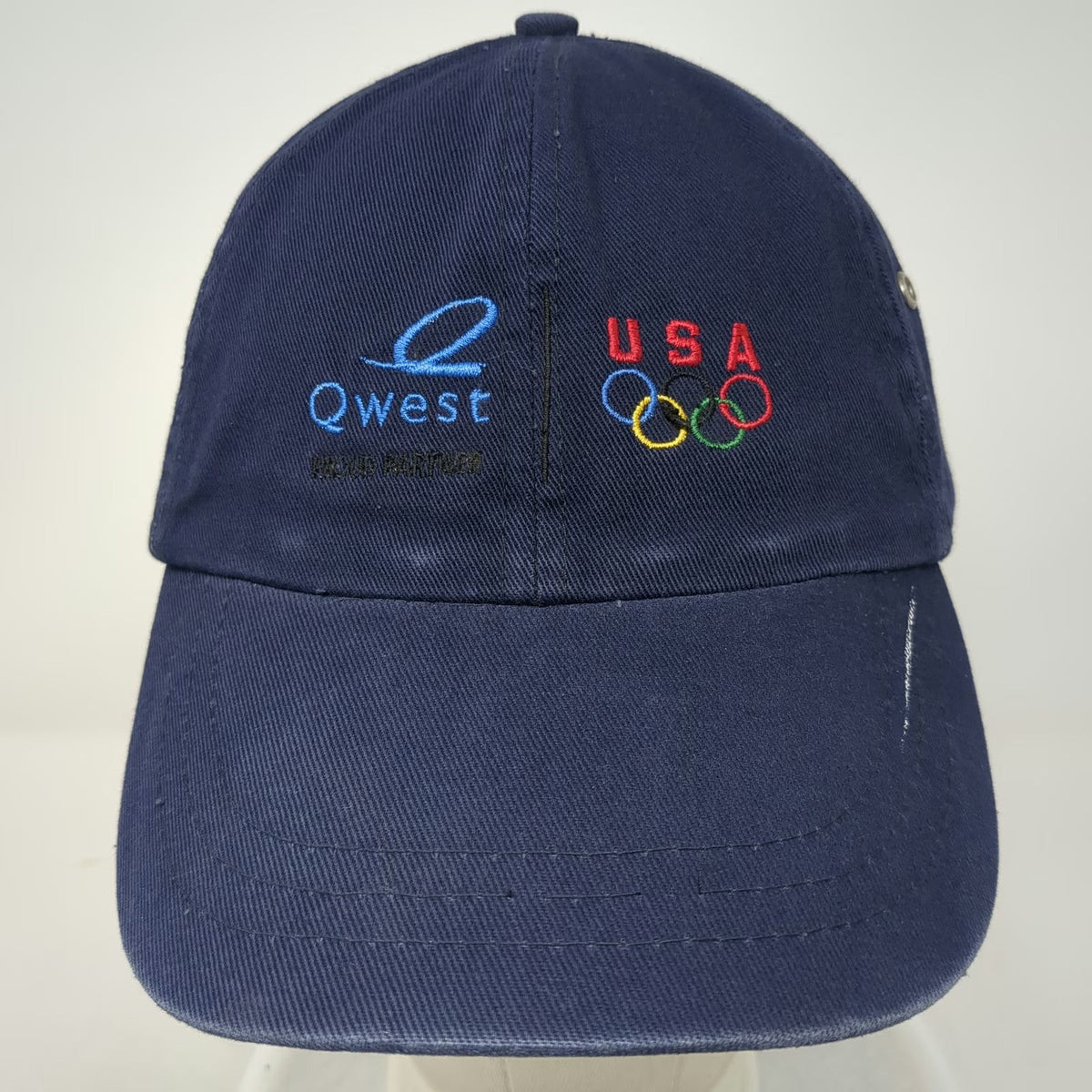 Head Shot Baseball Cap Blue One Size Qwest USA Olympic Logo Proud Partner Hat