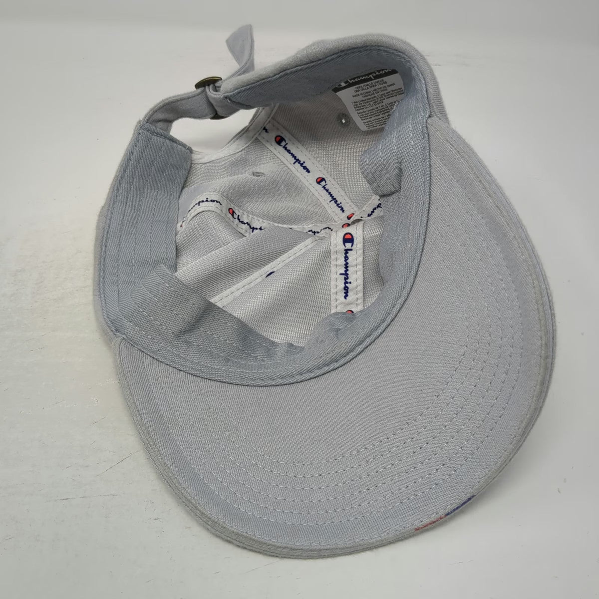 Champion Baseball Cap Gray One Size Slideback Embroidered Script Logo Cotton Hat