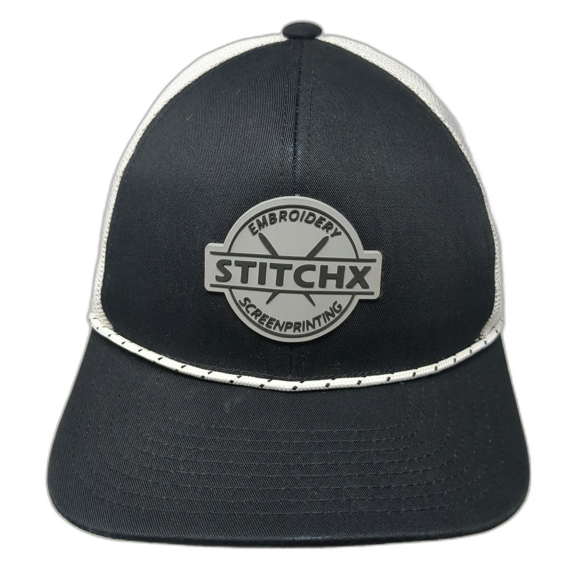 Pacific Headwear Trucker Hat Black White One Size Mesh Back Snapback Rope Patch