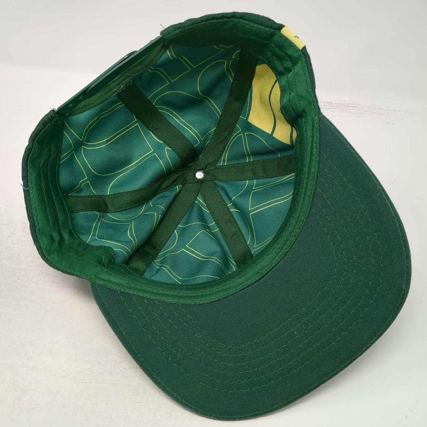The Botanist Snapback Green One Size Yellow Embroidered Logo Hat Pattern Lining