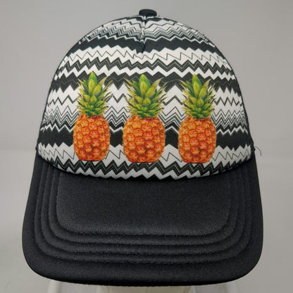 No Boundaries Trucker Hat Black One Size Mesh Snapback Pineapple Chevron Pattern