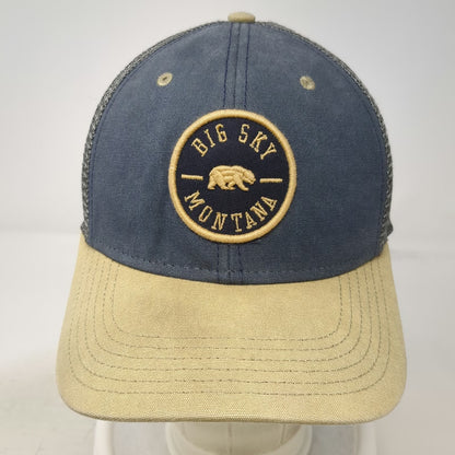 Legacy Trucker Hat Blue Beige One Size Big Sky Montana Bear Patch Mesh Back