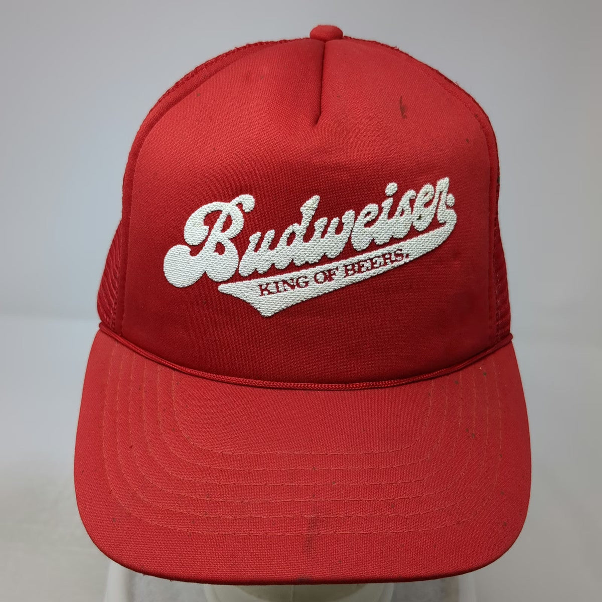 Budweiser King of Beers Trucker Hat Red OS Snapback Mesh Rope Logo Foam Vintage