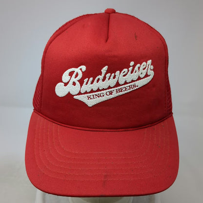 Budweiser King of Beers Trucker Hat Red OS Snapback Mesh Rope Logo Foam Vintage