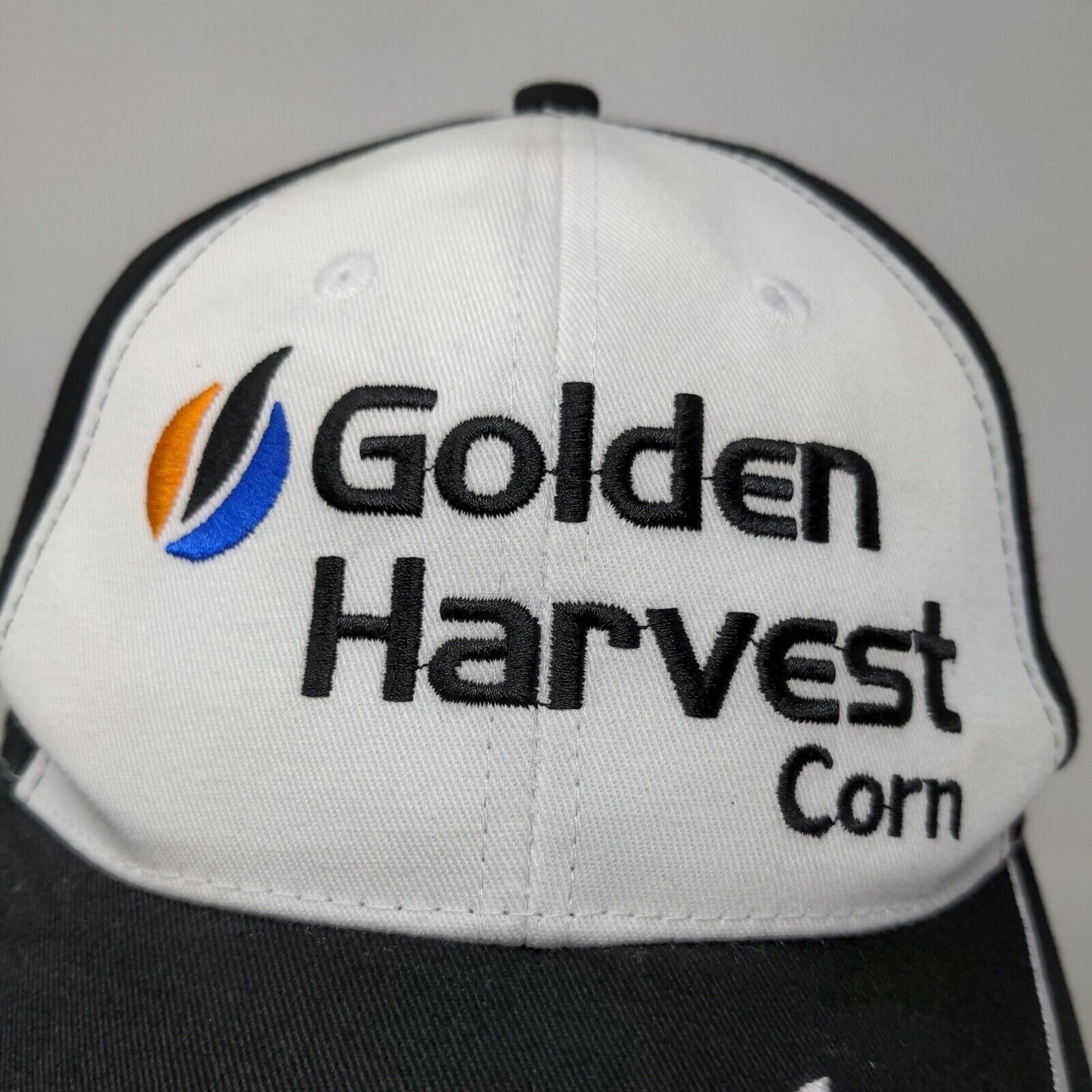 K Products Men's Strapback Hat Black White OSFA Embroidered Logo Golden Harvest