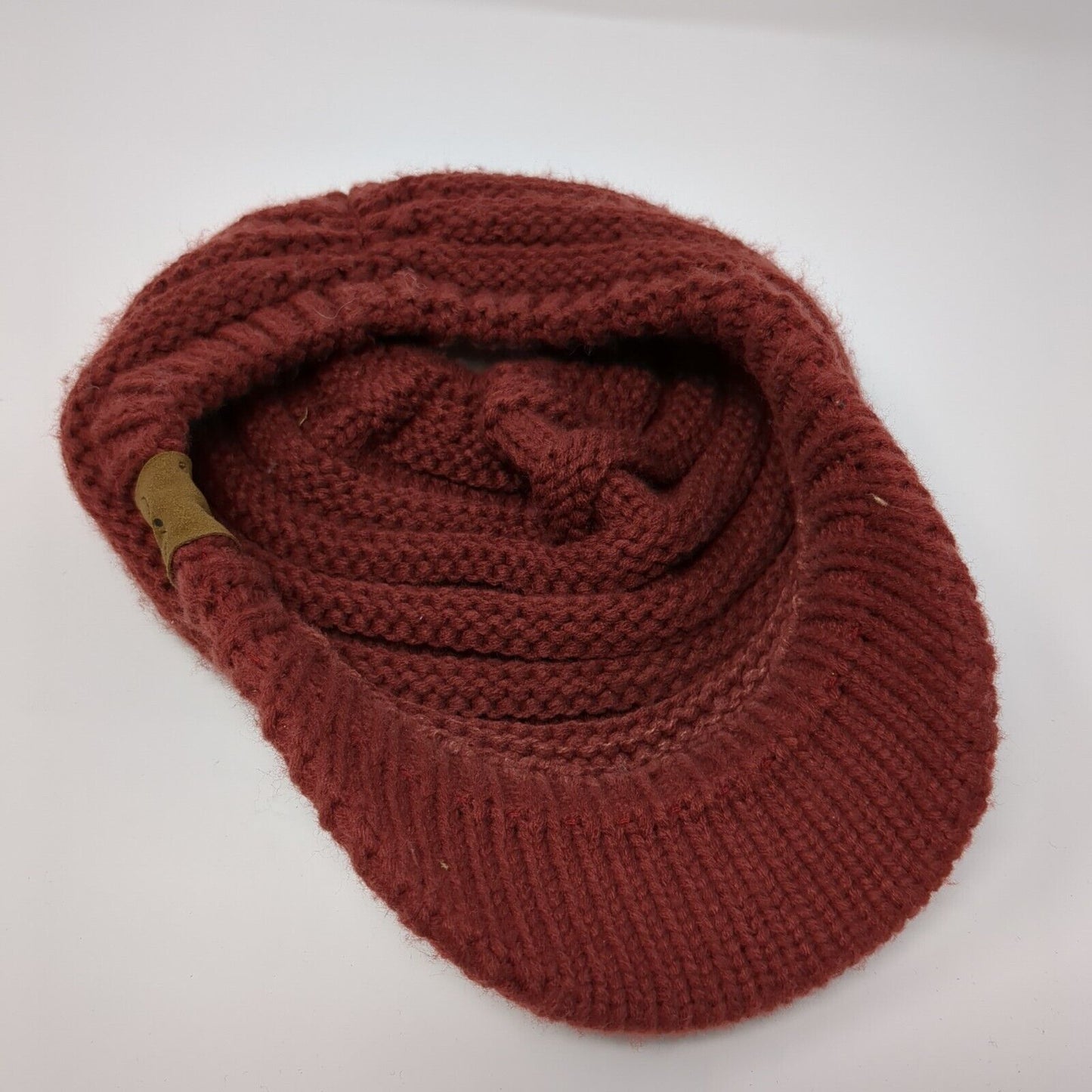 C.C Exclusives Fitted Knit Beanie Red OSFA Bun Ponytail Solid Blank