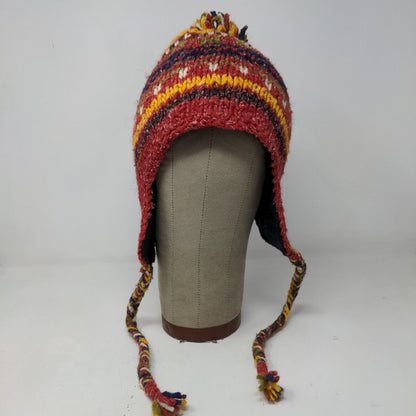 Artesanias Inc Men's Knit Beanie Trapper Hat Multicolor Wool Blend Made Ecuador