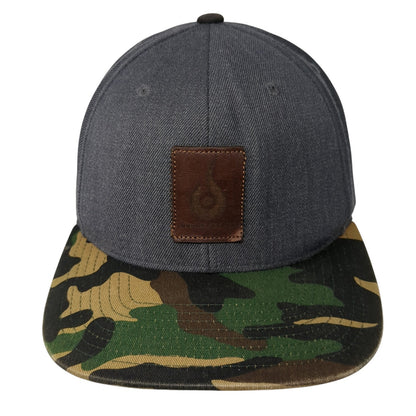 Leather Patch Logo Snapback Hat Multicolor Camo One Size Adjustable