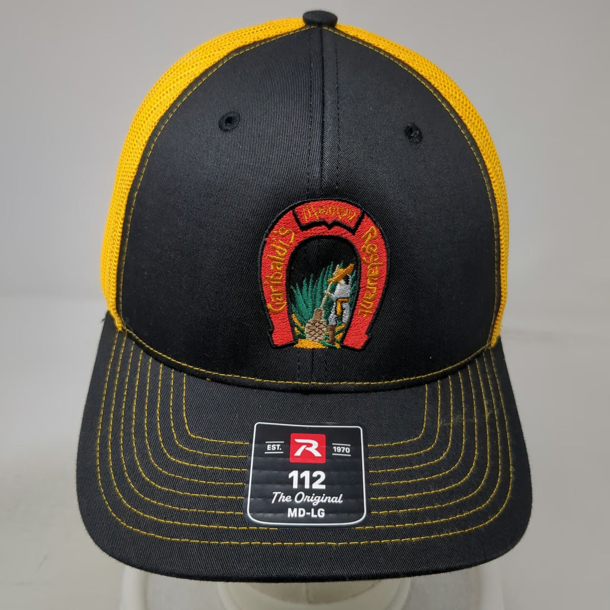 Richardson 112 Trucker Hat Black Yellow L Mesh Back Snapback Mexican Restaurant