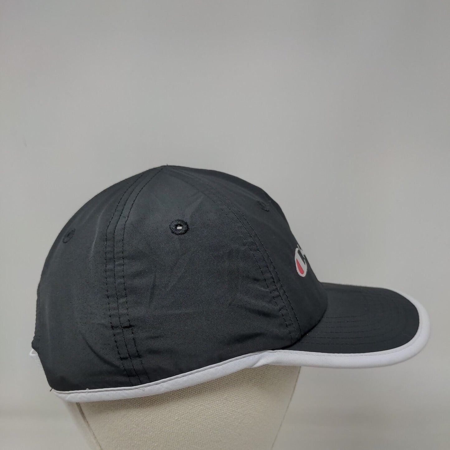 Champion Strapback Hat Black OSFA Adjustable Embroidered Vented Holes 6 Panel