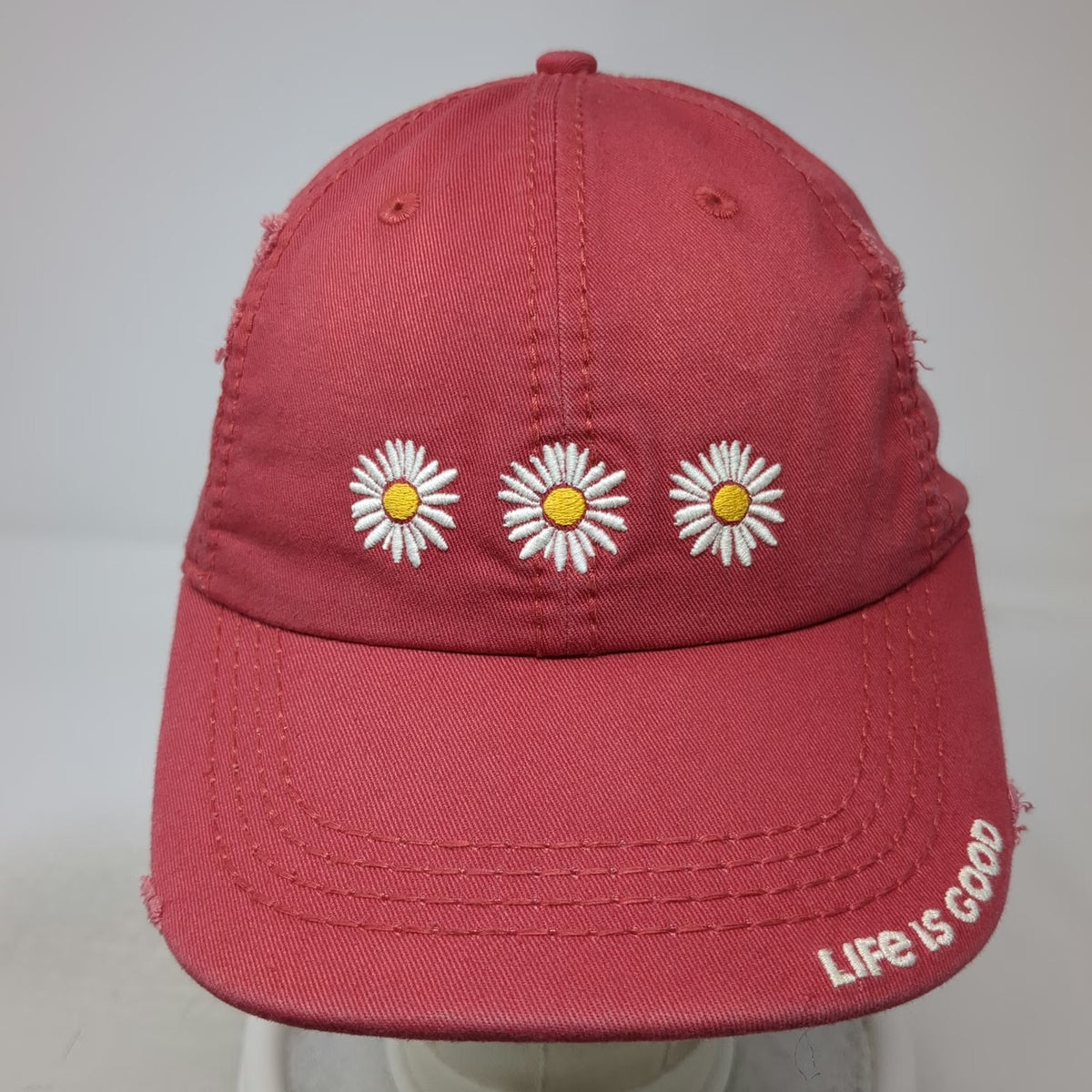 Life is Good Baseball Cap Red One Size Daisy Embroidered Cotton Slideback Hat