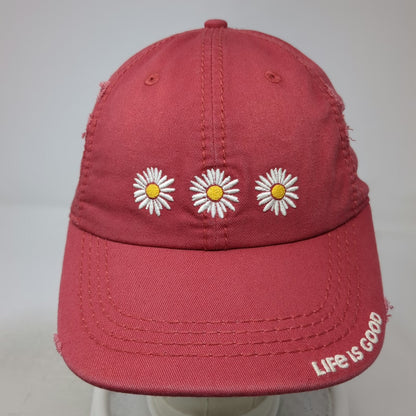Life is Good Baseball Cap Red One Size Daisy Embroidered Cotton Slideback Hat