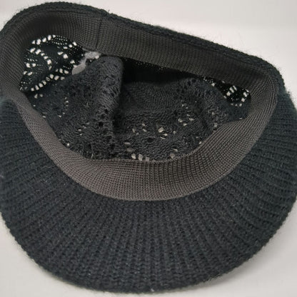Black Army Cap One Size Knit Pointelle Chevron Pattern Ribbed Brim Soft Warm Hat
