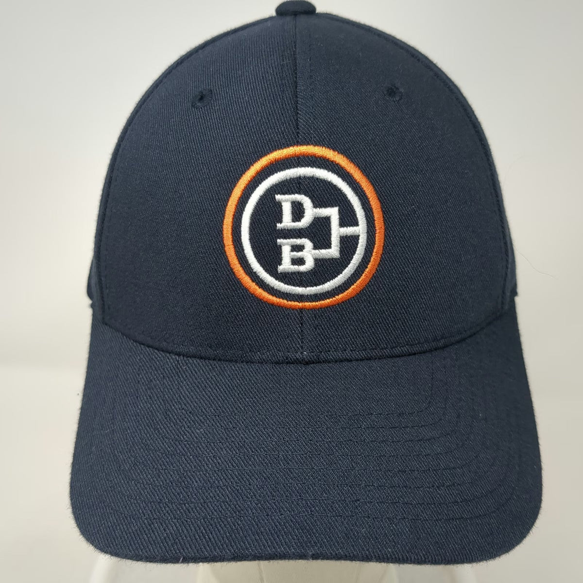 Flexfit Baseball Cap Blue Orange White XL Fitted Hat DB Logo Embroidered