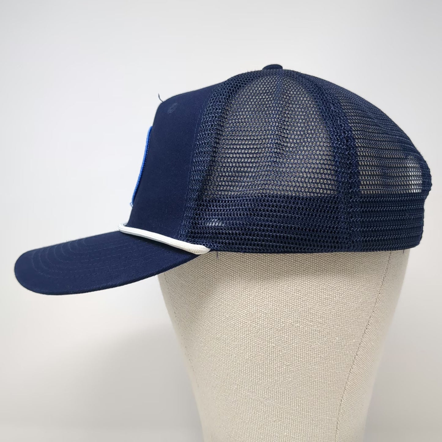 Blue Trucker Hat One Size Mesh Snapback Rope Keno Lottery Massachusetts Patch
