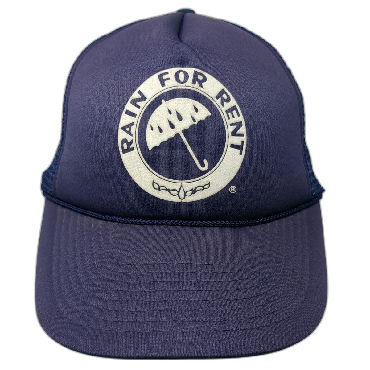 Rain For Rent Trucker Hat Blue One Size Foam Mesh Snapback Rope Industrial Logo
