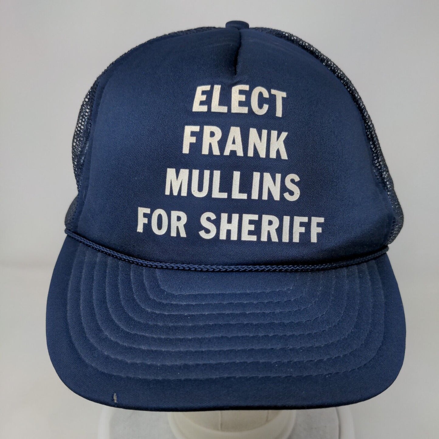 Elect Frank Mullin For Sheriff Adult Snapback Trucker Hat Blue OS Rope Mesh Back