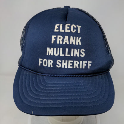 Elect Frank Mullin For Sheriff Adult Snapback Trucker Hat Blue OS Rope Mesh Back